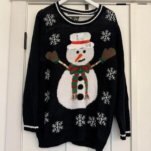 Black holiday sweater snowman 3x Women's preowned flawed granny'